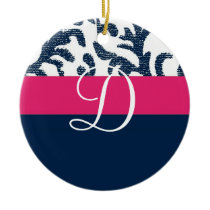 Blaues und rosa Blumenmonogramm ornaments