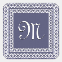 Blaues und weißes verziertes Monogramm Quadratsticker