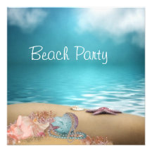 Blaues Wasserseashells-Sand-Strand-Party Einladungen