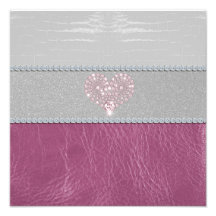 Bling Herz auf weißem Leder und Rosa des Glitters Photographischer Druck