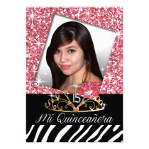 Bling Tiara Zebra Quinceañera 15th Birthday | pink einladungen