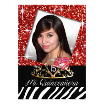 Bling Tiara Zebra Quinceañera 15th Birthday | red einladungen