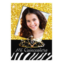 Bling Tiara Zebra Quinceañera 15th Birthday yellow einladungen
