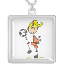 Blonde Strichmännchen-Fußball-Spieler-Mädchen-Gesc Schmuck
