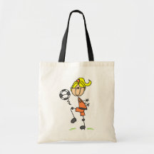 Blonde Strichmännchen-Fußball-Spieler-Mädchen-Gesc Leinentaschen