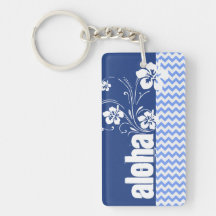 Blue Chevron; Aloha Rectangle Acrylic Key Chains