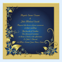 Blue, Gold Floral Frame einladungen