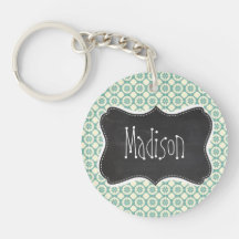 Blue-Green & Cream Floral; Vintage Chalkboard Key Chains