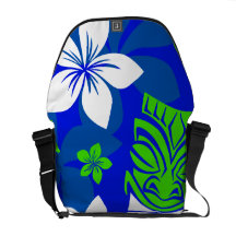 Blue Island Floral Tiki Masks Courier Bag