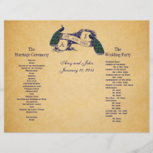 Blue Peacocks Vintage Wedding Program Flyer