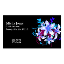 Blue & White Flowers Magenta Grunge Swirls & Splat Business Cards