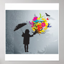 Blühen im Regen-Druck poster