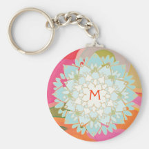 Blühende Blume mit Monogramm Keychain Schlüsselband