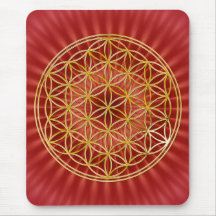 Blume des Lebens / gold big red radial BG Mauspad