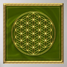 Blume des Lebens - grün - gold Plakatdruck