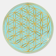 Blume des Lebens | klein cyan splatter BG Runde Aufkleber