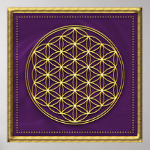 Blume des Lebens - violett / gold Posterdruck