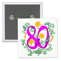 Blumen-80. Geburtstags-Geschenke Anstecknadelbutton