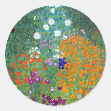 Blumen-Garten, Gustav Klimt Runde Sticker