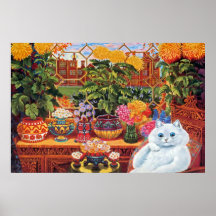 Blumen-Katzen-Plakat-Druck