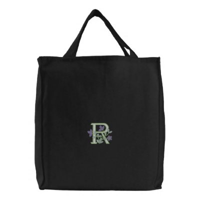 Blumen-Monogramm-Initiale R Bestickte Einkaufstasche