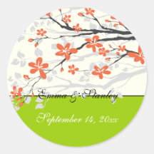 Blumen orange Limones grünes wedding Save the Date Runder Sticker