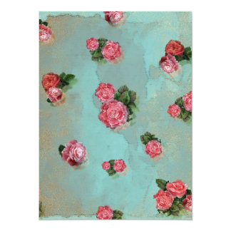 Blumen-Rosen blaues rosa mit Blumennostalic 14 X 19,5 Cm Einladungskarte