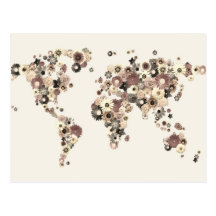 Blumen-WeltkarteSepia Postkarte