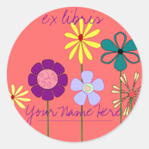 Blumiges ex Libris Buchzeichen Runde Sticker