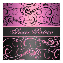 Bonbon 16 Schwarzer/Rosa-Strudel-Geburtstags-Einla