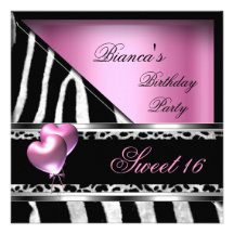 Bonbon 16 sechzehn rosa Ballonezebra-Leopard Individuelle Einladung