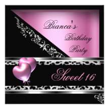 Bonbon 16 sechzehn rosa Herz-Ballon-Leopard Ankündigungen