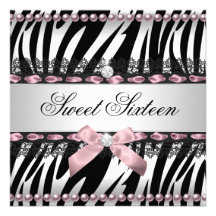 Bonbon 16 sechzehn Zebra-weiße rosa schwarze Spitz Personalisierte Ankündigungskarten