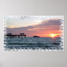 Boot am Sonnenuntergangplakat
