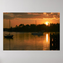 Boote am Sonnenuntergang Plakat