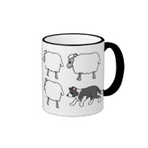 Border-Collie, die Schaf-Becher in Herden lebt Kaffee Haferl