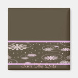 braune rosa Blumen und Punkte, Save the Date Kühlschrankmagnet