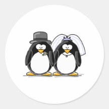 Braut-und Bräutigam-Pinguine Runde Aufkleber