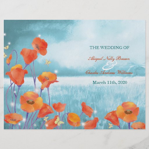 BridalHeaven rote aquamarine Mohnblumen-BiFold Hoc Flyerdruck