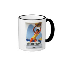 Britisches Eisenbahn-Mädchen und Beachball Plakat Kaffeetasse