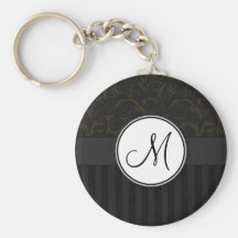 Bronze on Black Floral Wisps, Stripes & Monogram Key Chains