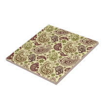 Brown-beige und grünes Vintages Pastellpaisley Pat Fliese