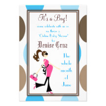 Brown & Blue Polka Dots Baby Shower Invitations