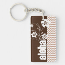 Brown Chevron Pattern; Aloha Acrylic Key Chain