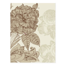 Brown-Damast-Vintages Blumen Postkarte