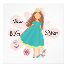 Brown-Haar Prinzessin-große Schwester Individuelle Ankündigung