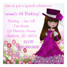 Brown Hair Princess Birthday Girls Invitation