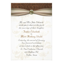 Brown- u. Creme-Damast-Hochzeits-Einladung