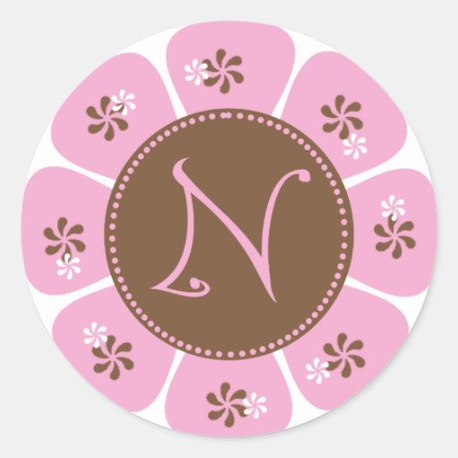 Brown und rosa Monogramm N Aufkleber