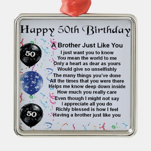 BruderGedicht50. Geburtstag Quadratisches Silberfarbenes Ornament